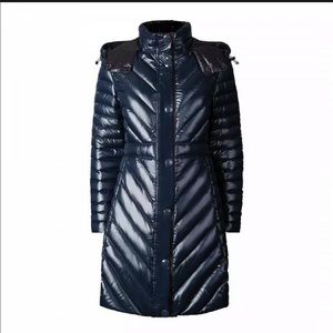 Hunter Refined Gloss Down Coat Navy Puffer Long Jacket